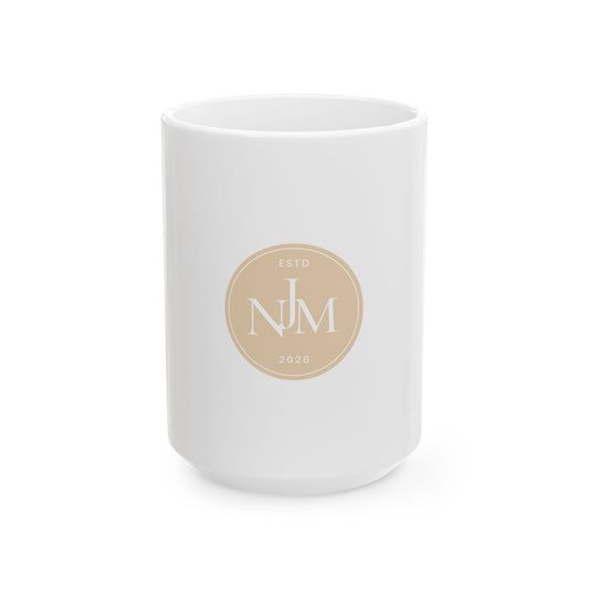 Personalized Monogram Ceramic Mug — Initials 'NJM' Est. 2026 Neutral Beige