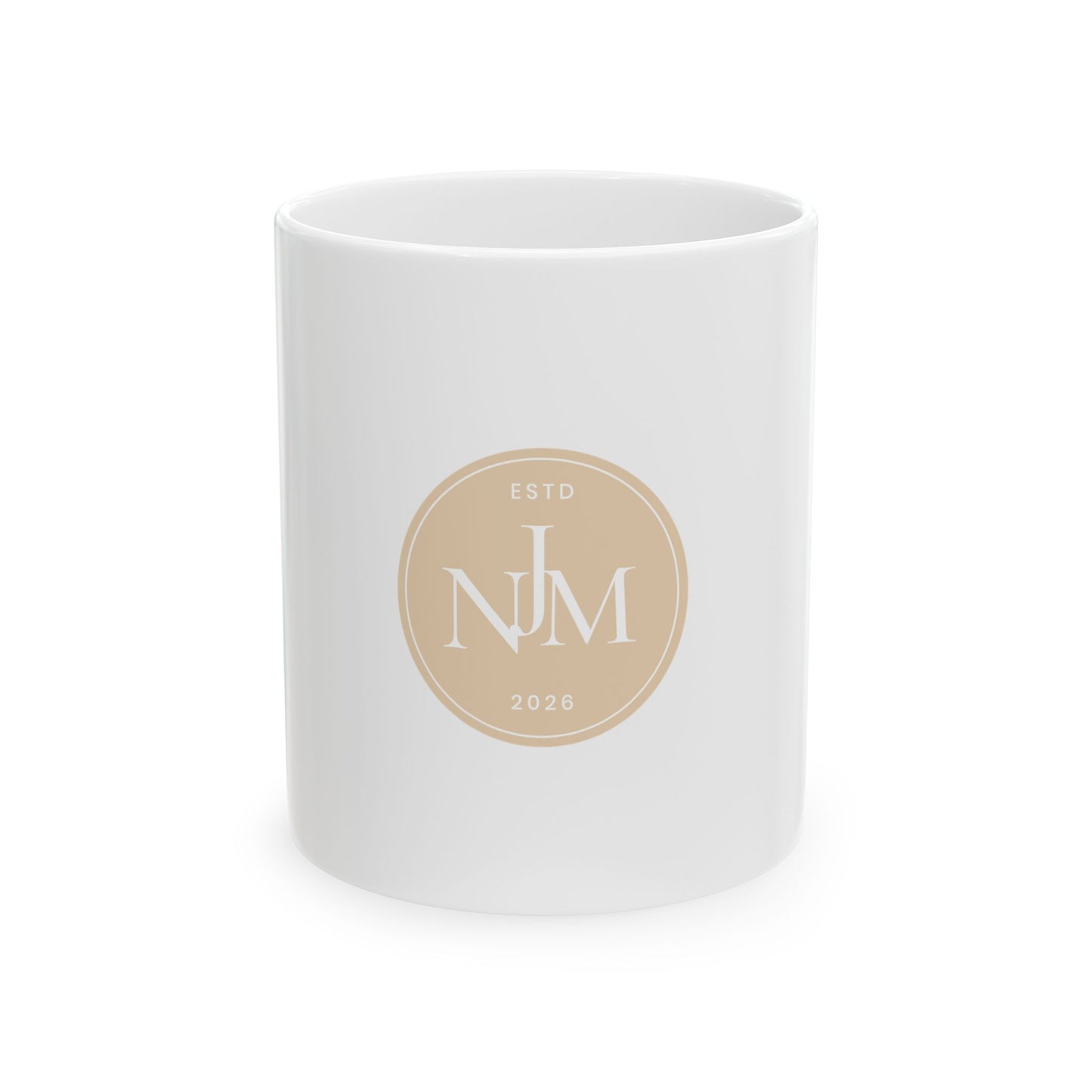 Personalized Monogram Ceramic Mug — Initials 'NJM' Est. 2026 Neutral Beige