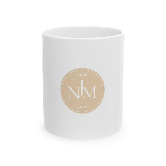 Personalized Monogram Ceramic Mug — Initials 'NJM' Est. 2026 Neutral Beige