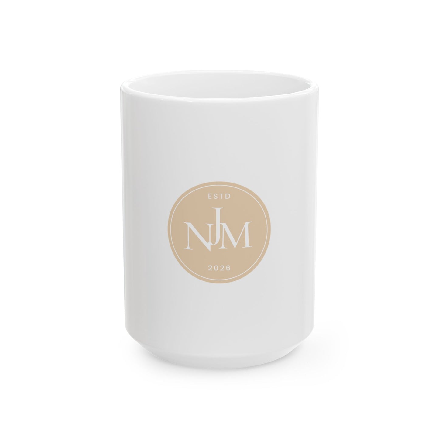 Personalized Monogram Ceramic Mug — Initials 'NJM' Est. 2026 Neutral Beige
